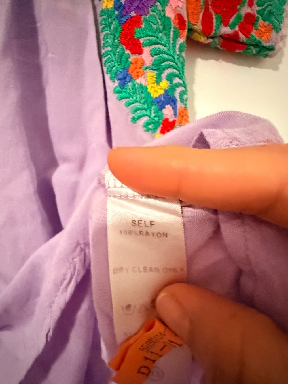 Lavender Mexican Embroidered Peasant Top - Picture 4 of 5
